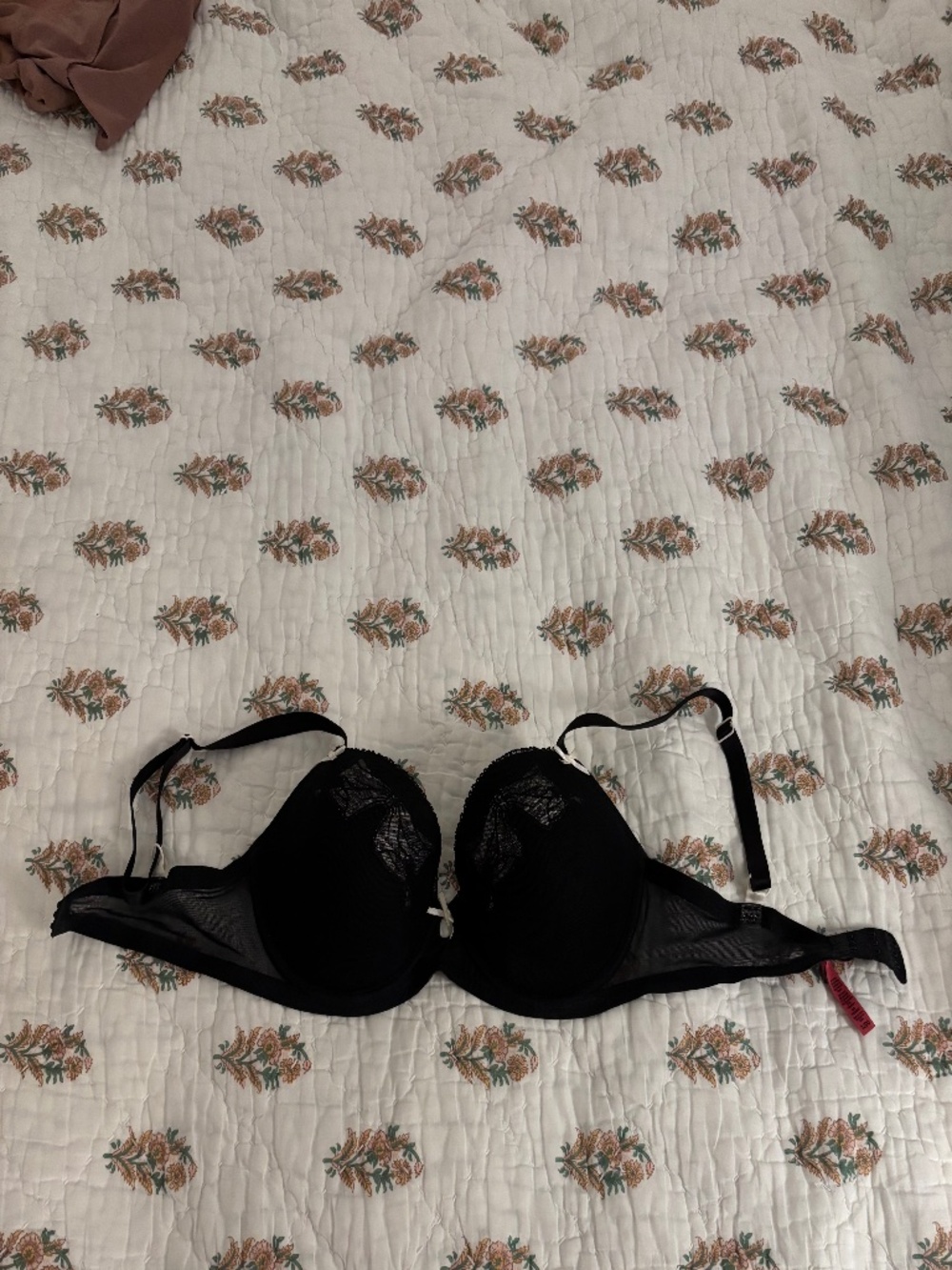 Betsey Johnson Underwire Black Bra with Lace Overlay, 32DD